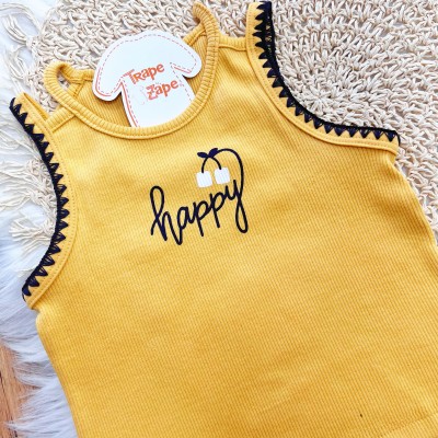  Conj. Regata Happy e Short Saia Cherrys - Mostarda e Marinho